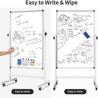 Rolling Whiteboard, Double Sided Magnetic Dry Erase Board Height Adjustable Whiteboard with Stand for Home Office Classroom (48" x 32")