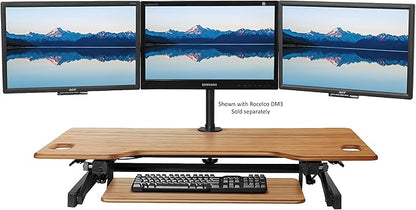 Rocelco 46" Large Height Adjustable Standing Desk Converter with Double Monitor Mount BUNDLE - Sit Stand Up Computer Workstation Riser - Retractable Keyboard Tray - Teak Wood Grain (R DADRT-46-DM2)