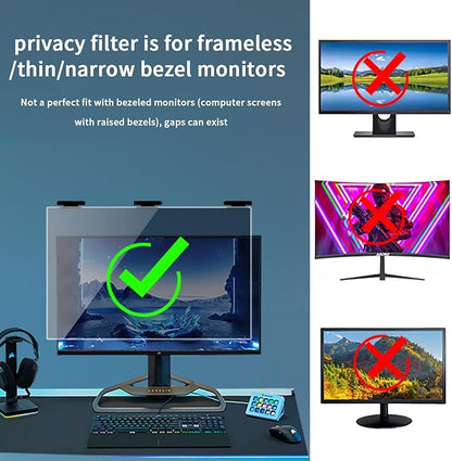 2 Pack Magnetic Hanging Computer Privacy Screen 24 Inch for 16:9 Widescreen Monitor, Removable Privacy Screen Anti Glare Blue Light Computer Screen Privacy Shield, Anti-Scratch 24in Protector Film