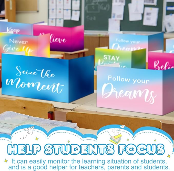 Honoson 24 Pcs Bulk Inspirational Privacy Folders for Students Cardboard Test Privacy Boards Motivational Words Desk Dividers Shield for Classroom School Study Supplies, 6 Styles(Tie Dye)