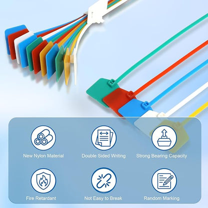 6 in Marker Nylon Cable Ties, Plastic Water Proof Tags, Self-Locking Written-on Cable Marker, Security Seals Label for Cabling, Wire Marking Label, Shipping Hanging Tags - White/ 100pcs
