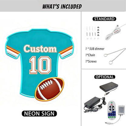 Custom Football Jersey Neon Signs for Wall Decor,Personalized Team Number Name Sport LED Light Up Sign for Football Lovers Birthday Gifts LED Signs for Party Bar Man Cave Fan Club