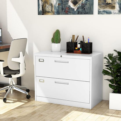 Fesbos Lateral File Cabinet with Lock, 2 Drawer Large Metal Filing Cabinet,Home Office Lockable Storage Cabinet for Hanging Files Letter/Legal/F4/A4 Size-Assembly Required
