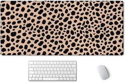 SSOIU Leopard Print Cute Desk Mat, Extra Large Non-Slip Rubber Mousepad - 35.5x15.7 in, Extended Gaming Mouse Pad
