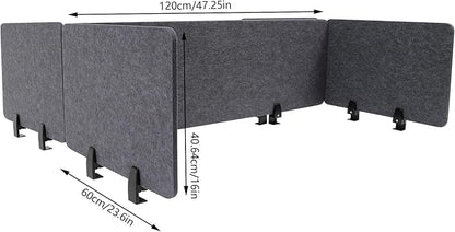 Clamp-On Acoustic Desk Divider, 2Pcs 47.25x16in+4Pcs 23.6x16in Acoustic Partition, Desktop Privacy Panel, Sound Absorbing Workstation Panel (Anthracite Gray, 48" x 16" + 24" x 16")