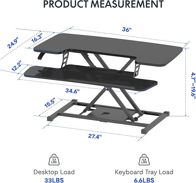 FLEXISPOT 36" Wide Sit to Stand Desk Converter Height Adjustable Tabletop Workstation for Dual Monitors and Laptop Riser