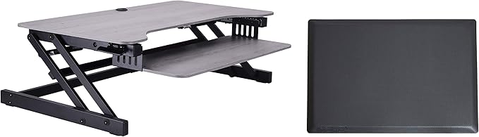 Rocelco 37.5" Height Adjustable Standing Desk Converter with Anti Fatigue Mat Bundle - Slide Out Retractable Keyboard Tray - Sit Stand Dual Monitor Riser - Computer Workstation - Gray (R DADRG-MAFM)