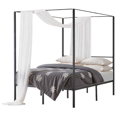 Canopy Bed Frame Full Size, Metal Canopy Bed with Four Posters Design, Heavy Duty Steel Slats Support, Underbed Storage Space, No Box Spring Needed, Easy Assembly, Black