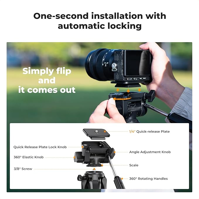 K&F Concept Camera Tripod, 68" Lightweight Portable Travel Outdoor DSLR Tripods for Camera Phone Video Recording Tripod Stand, Cellphone Clip for Smartphone Live Streaming Vlog S254A3+BV01