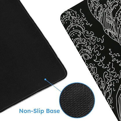 iCasso Mousepad, Gaming Mouse Pad, XXL Large Desk Mat, Big Rubber Base Mouse Mat with Stitched Edges, Computer Keyboard Desk Pad for Work, Game, Office, Home - Black Wave of Kanagawa