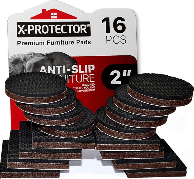 16 PCS 2" Non-Slip Furniture Pads X-Protector - Premium Furniture Grippers! Self-Adhesive Rubber Feet for Furniture Feet - Ideal Non-Skid Furniture Pads Floor Protectors to Keep Furniture in Place!