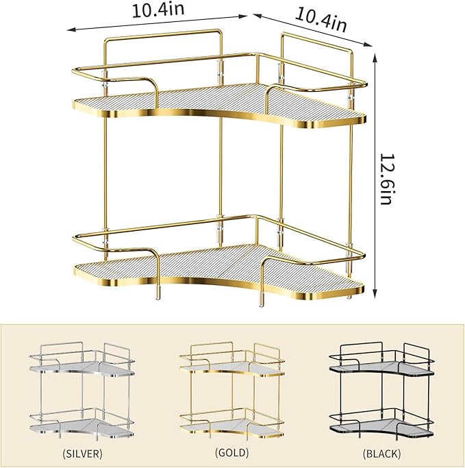 Seoneiro 2 Tier Corner Bathroom Counter Organizer, Cosmetic Skincare Organizer, Bathroom Countertop Perfume Tray Vanity Organizer, Kitchen Spice Corner Storage Shelf