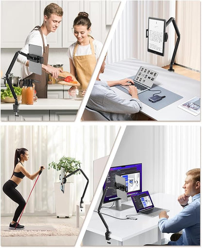 Tablet Stand for Desk/Bed, Adjustable iPad Holder Clamp Mount, Foldable Tablet Arm, 360° Rotation, Compatible with 5.7''-15.6'' IPhone, iPad Pro, Air, Mini, Kindle, Galaxy Tab, Nintendo Switch