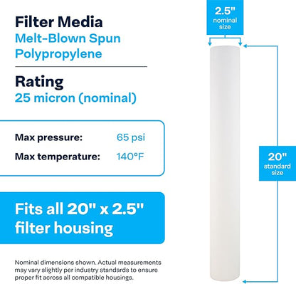 SpiroPure 20x2.5 25 Micron Sediment Water Filter P25-20 155226-43 (20 Pack)