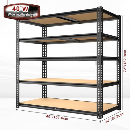 ZEUKMXOO Garage Racks for Storage，5-Tier Adjustable Garage Shelving Storage Shelves,2400LBS Capacity Heavy Duty Shelving for Carport Warehouse Basement,72" H x40 W x20 D