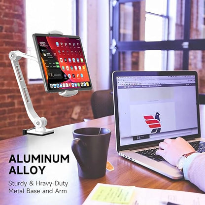 suptek Aluminum Tablet Desk Mount Stand 360° Flexible Cell Phone Holder for iPad, iPhone, Samsung, Asus and More 4.7-11 inch Devices, Good for Bed, Kitchen, Office (YF208BW)