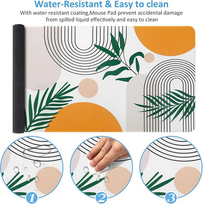 iCasso Extended Gaming Mouse Pad (35.4x15.7 in), Large 3mm Non-Slip Rubber Base Mousepad with Stitched Edges, Waterproof Keyboard Mouse Mat Desk Pad for Work, Game, Office, Home-Elm Leaf