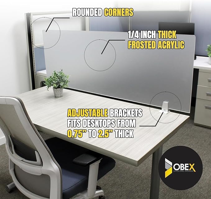 OBEX Frosted Acrylic Desk Mounted Privacy Panel, 12" x 36", Frosted