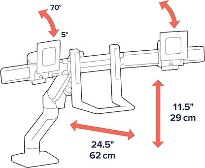 Ergotron – HX Dual Monitor Arm, VESA Desk Mount – for 2 Monitors Up to 32 Inches, 5 to 17.5 lbs Each – Polished Aluminum