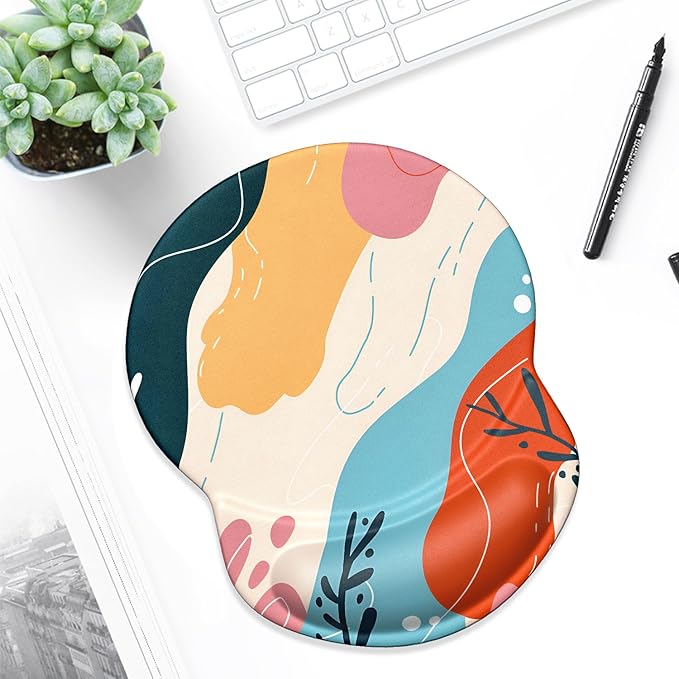 ITNRSIIET Ergonomic Mouse Pad with Gel Wrist Support Small Wrist Rest Smooth Surface Non-Slip PU Base Comfortable Office Supplies Pain Relief, 8.7 x 7.2 inches, Art Style Pattern