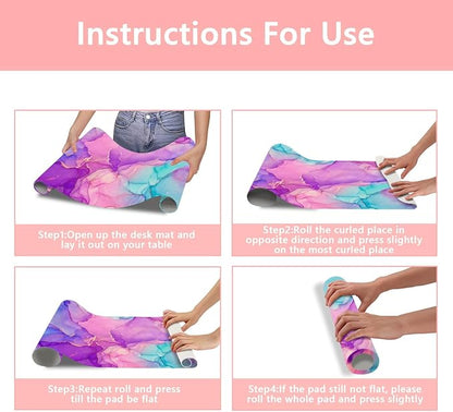 Britimes Purple Blue Marble Desk Mat Golden Painting Deak Pad Non-Slip PU Leather Large Keyboard Mouse Pad Office Desktop Accessories for Office,Work,Home Decor(31.5"X15.7")