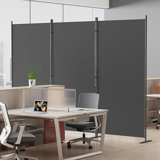 Helios&Hestia 3-Panel 6 ft Tall Indoor Folding Room Divider, Portable Privacy Screen, Freestanding Partition Separator, Temporary Wall Separation for Bedroom, Office, 102" W X 71" H, Dark Grey