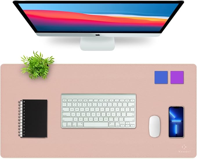 K KNODEL Desk Mat, Blotter, Dual-Sided Office Desk Pad, Waterproof Desk Mat for Desktop, Desk Blotters, PVC Leather Pad Protector (Pink, 35.4" x 17")