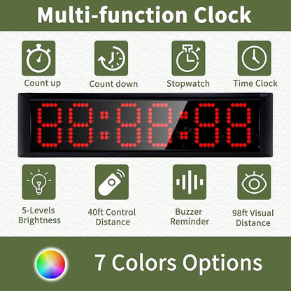 Large LED Display Digital Race Timer Clock with Tripod,Battery,Remote Control,Function-Countdown/Up/Time Clock,for Sports Events, Races, Meetings, Presentations (Non-Waterproof +RGB)