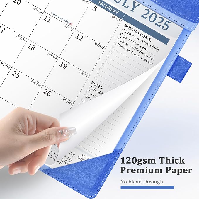 Ospelelf Leather Desk Calendar 2025-2026 Large 12"x17" Monthly Planner Pad with Protective Cover 18 Months July 2025 to Dec 2026 Blue