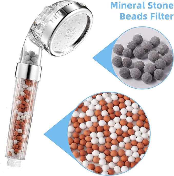 Filtration Stone Beads Filter for Filtered Shower Head, Mineral Stone Bead Balls for Purifying Water (Red Gray)