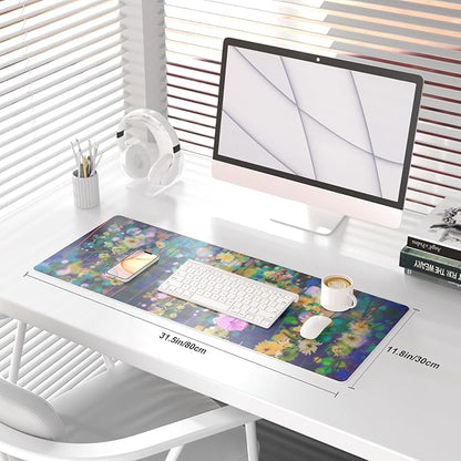 QIYI Large Desk Pad, Waterproof PU Leather Mouse Pad for Desktop, Blue Green Floral Home Décor Office Desk Accessories, Non Slip Desk Mat Writing Pads for Home Office 31.5" x 11.8" - Ivy Flowers