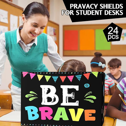 Honoson 24 Pcs Bulk Inspirational Privacy Folders for Students Cardboard Test Privacy Boards Motivational Words Desk Dividers Shield for Classroom School Study Supplies, 6 Styles(Positive)