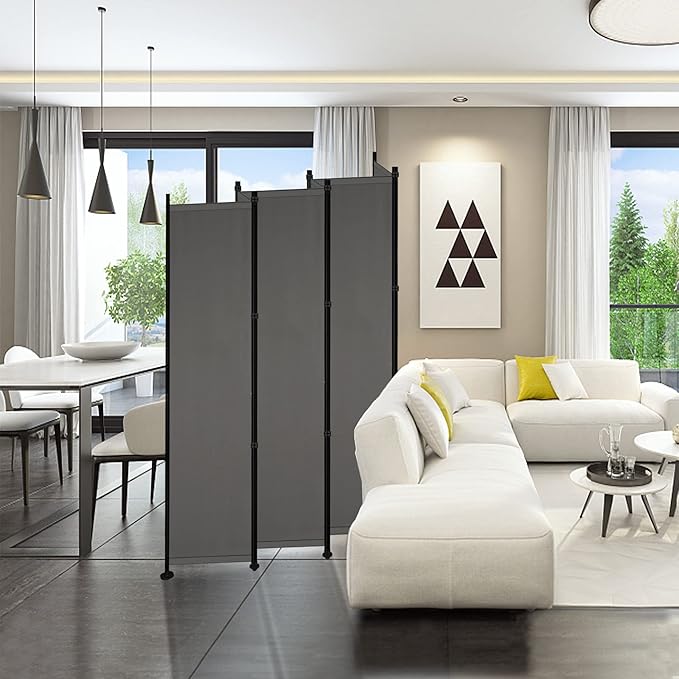 MAYOLIAH 6 Panel Room Dividers Folding Privacy Screen, 10ft Wide 6ft Tall Partition Office Walls Separator with Small Base, Grey