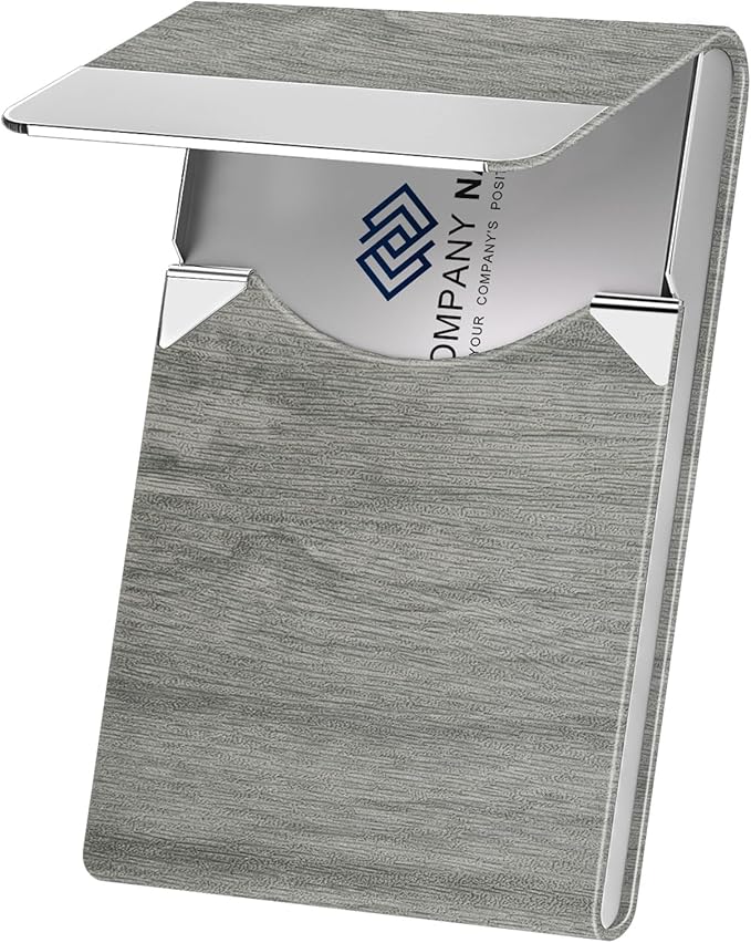 Business Card Holder with Ultra Slim Design, Business Card Case with Premium PU Leather, Suit Pocket Metal Card Holder for Women/Men, Magnetic Closure Quick Access Cards