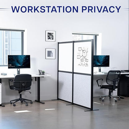 VIVO Modular Wall System, 2 PET and Whiteboard Panels, Professional Office Cubicle Dividers, Freestanding Privacy-Screen, 66 inches High, White and Light Gray, Black Frame, PP-MWS63B-WB