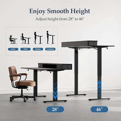 Klicelor 55 Inch Electric Standing Desk with Drawers, Adjustable Height Small Sit Stand Desk for Home Office, Compact Computer Workstation with Storage– Black