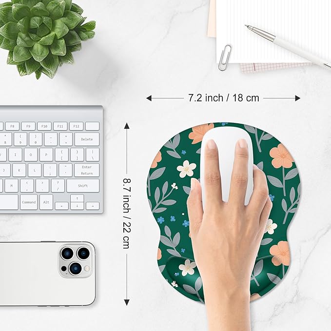 ITNRSIIET Ergonomic Mouse Pad with Comfort Gel Wrist Rest, Non-Slip PU Base, Smooth Textured Surface, Reduces Hand Fatigue & Wrist Pain, 8.7 x 7.2 Inch for Office Gaming Home, VintageBloom