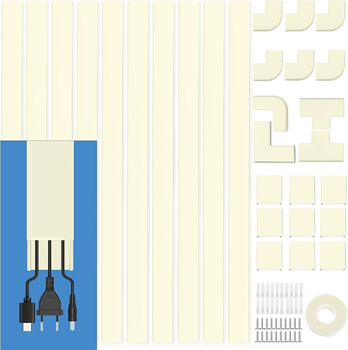 Cord Cover Wall Raceway Kit - 157" Cable Concealer, Wire Hiders for TV Wall Mounting and Wire Management, Beige