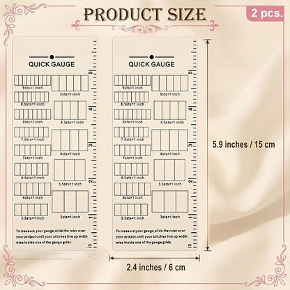 2 Pcs Quick Gauge Ruler for Knitting Crochet Clear Acrylic Stitch and Row Measurement Tool Compact Grid Design Knitting Gauge Measuring Tool for Yarn Crochet Knittings(Peel Off The Protective Film)
