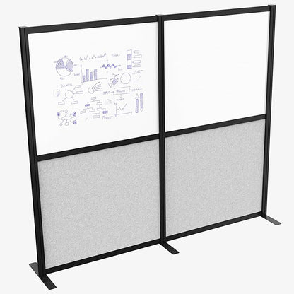 VIVO Modular Wall System, 2 PET and Whiteboard Panels, Professional Office Cubicle Dividers, Freestanding Privacy-Screen, 66 inches High, White and Light Gray, Black Frame, PP-MWS63B-WB