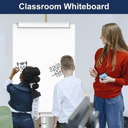 TSJ OFFICE Rolling Whiteboard Standing - 40 x 26 Inches Magnetic Mobile White Board with Stand, Height Adjustable Dry Erase Board on Wheels with Paper Clamp on Top, White