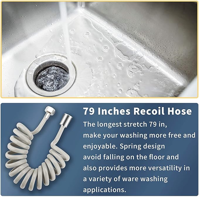 CECEFIN Kitchen Sink Sprayer Hose Attachment for Faucet, Kitchen Faucet Head Replacement w/ 79" Recoil Hose and Holder, Pressurized Water Saving Aerator & Diverter Valve, Faucet Sprayer Attachment Set