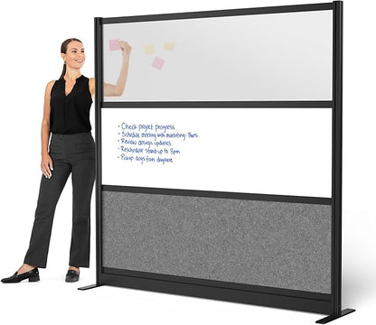 Stand Up Desk Store Workflow Modular Wall | 70'' x 70'' Wall | Expandable Partition Room Divider with Rearrangeable Frosted Acrylic, Sound Absorbent and Whiteboard Wide Panels (Black Frame)