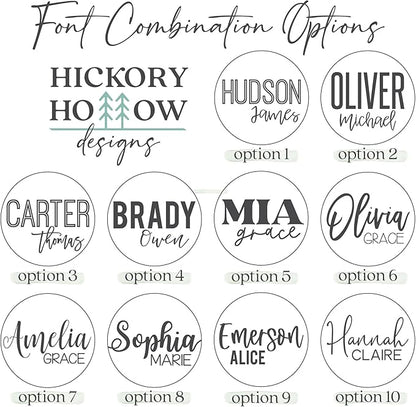 Custom Round Nursery Name Sign, Personalized Wooden Wall Plaque, 12" 18" 24", 30" 3D Wall Art for Children & Kids Rooms, Baby Shower, Hickory Hollow Designs (Brady Owen)
