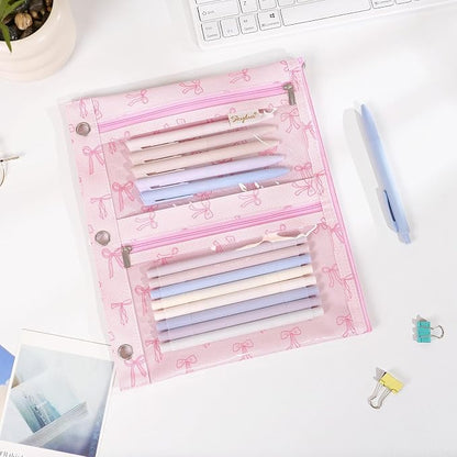 SKYDUE Binder Pencil Pouch for 3 Ring Binder, 3 Compartment Zipper Case, Large Capacity Pen Organizer with Clear PVC Window for School Supplies, Students, Kids & Teachers
