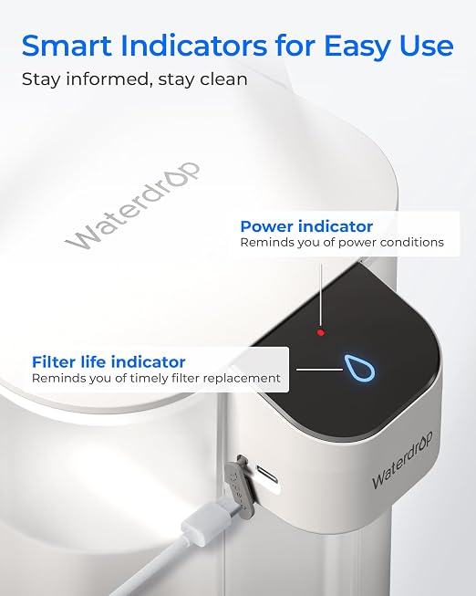 Waterdrop ED61W Rechargeable Water Filter Dispenser, 15-Cup, White | 200-Gallon Water Pitcher, Instant Countertop System, 10X Filtration Efficiency, Reduces 98% Chlorine and 20+ Contaminants
