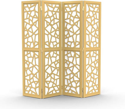 VINGLI 70'' H Room Divider, Non-Woven Fabric Privacy Screen, Indoor Partition Wall Dividers, Freestanding Hinged Space Separator with Modern Unique Pattern (Gold, 4 Panel)