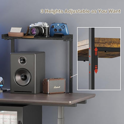 ART-GIFTREE Clamp On Desk Shelf 2-Tier, 16.5 in Wood Shelving Unit for Office Desk/Gaming Accessories, Tabletop Book Storage Rack, Shelf for Top of Desk, Black