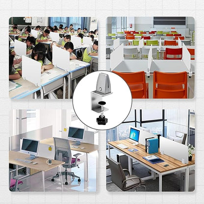 Jhanw 4-Pack Adjustable Aluminum Desk Clamps - Fits 1/8" to 51" Panels, Black Plexiglass/Privacy Screen Clips for Office Dividers & Sneeze Guards