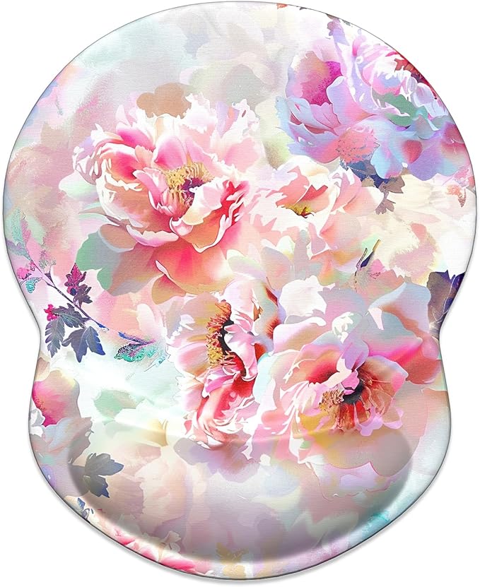 ITNRSIIET Ergonomic Mouse Pad with Gel Wrist Support Small Wrist Rest Smooth Surface Non-Slip PU Base Comfortable Office Supplies Pain Relief, 8.7 x 7.2 inches, Beautiful Flowers